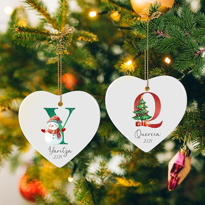 Letter Name Ornament, Personalized Christmas Ornaments, Custom Initial A-Z Ceramic Heart Ornament 2025, Customized Monogrammed Ornaments for Christmas Tree