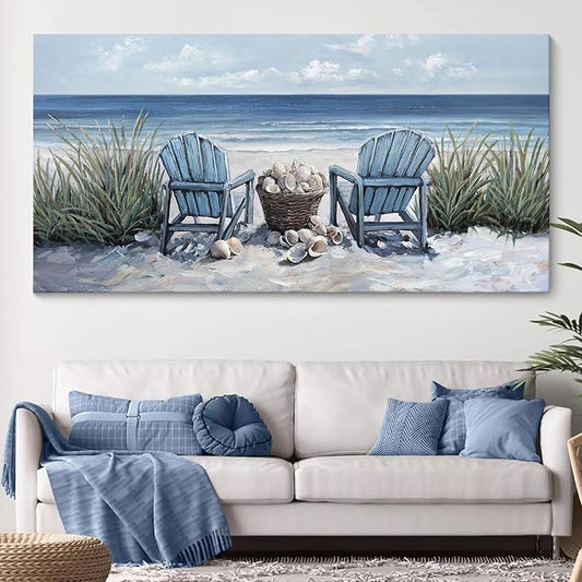 HGUAOA Coastal Wall Art - Large Landscape Wall Paintings for Living Room, Bedroom Pictures, Ocean Beach Artwork, Blue Wall Art, Above Bed Decor, Coastal Landscape Wall Art, Beach Pinting