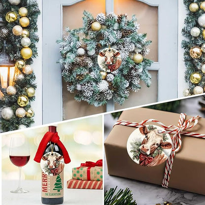 Christmas Cow Ornament Round Ceramic Ornament Xmas Keepsake for Christmas Tree Winter Holiday Xmas Gift for Women Men Xmas Hanging Ornament 3"
