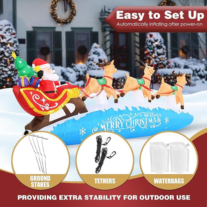 ZPISF 10 FT Santa Sleigh with Reindeer Christmas Inflatables Outdoor Decorations, Christmas Blow Up Yard Decorations for Garden Lawn Xmas Decor (Blue)