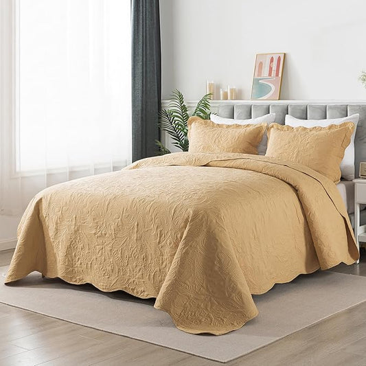 HoneiLife Queen Quilt Bedding Set - 3 Pieces Microfiber Quilt Sets Lightweight Bedspreads Reversible Coverlets Retro Bed Cover Paisley Pattern Bedding Set All Season Quilts-Yellow