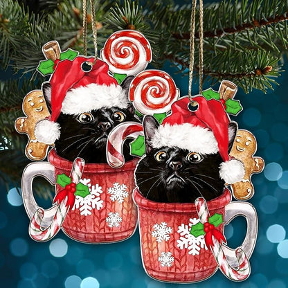 Acrylic Cat Christmas Ornament - Cute Black Kitten Decoration for Cat Lovers - 2024 Xmas Tree Hanging