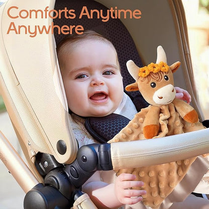Girl Highland Cow Baby Security Blanket Loveys for Babies Girls, 16" Soft Baby Lovey Blanket, Baby Snuggle Stuffed Animals Blankie, Baby Girls Gifts for Infant and Toddler