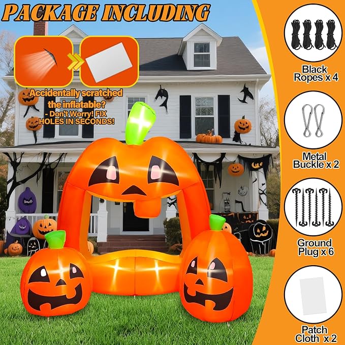 Kalolary 7ft Halloween Inflatables Pumpkin Photo Booth, Blow Up Quirky Pumpkin Photo Frame Inflatables Build-in LEDs Holiday Blow Up Inflate Decorations for Outdoor, Indoor, Lawn, Yard Display Decor