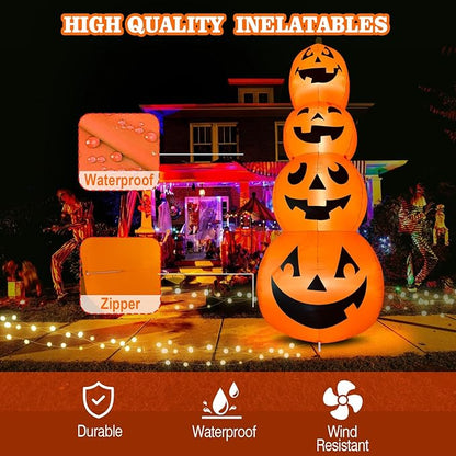 12FT Giant Halloween Inflatable Four-Story Pumpkin Decoration, Blow up Halloween Pumpkins Inflatable Built-in 4 LEDs for Halloween Inflatables Outdoor Decoration Haunted House Party Parade
