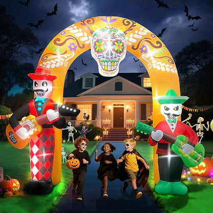 Kalolary 12FT Halloween Inflatables Archway, Day of The Dead Arch Inflatable with Build-in LED Lights Dia De Los Muertos Blow Up Yard Decoration Sugar Skull Halloween Outdoor Decors for Garden Lawn