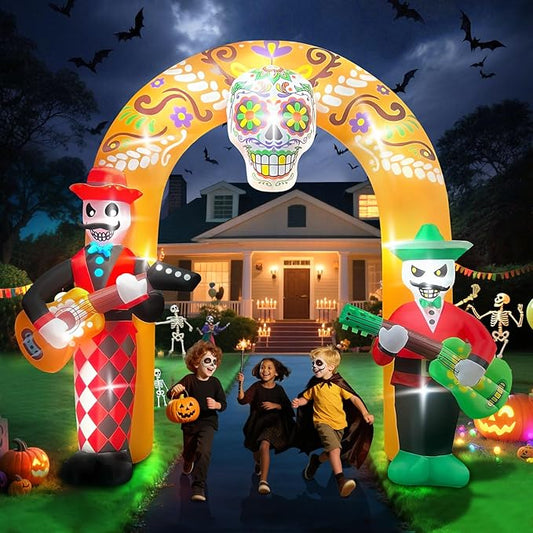 Kalolary 12FT Halloween Inflatables Archway, Day of The Dead Arch Inflatable with Build-in LED Lights Dia De Los Muertos Blow Up Yard Decoration Sugar Skull Halloween Outdoor Decors for Garden Lawn