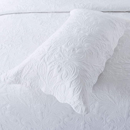 HoneiLife Quilt Set King Size - 3 Piece Embroidered Microfiber Bedspread Reversible Coverlet Lightweight Bedcover Paisley Pattern Bedding Set All Season Quilts-White