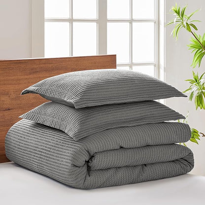 Levtex Home - Cloud Waffle Comforter Set - Twin Comforter + One Standard Pillow Case - Waffle Weave - Grey - Comforter (68 x 88in.) and Pillow Case (26 x 20in.) - Cotton