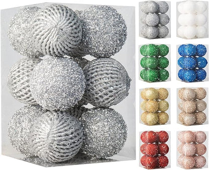 3.15" Christmas Ball Ornaments Glitter Shatterproof Christmas Tree Ornaments Sequin Xmas Hanging Balls Decorations for Wedding Party Holiday(Silver, 12pc-8cm)
