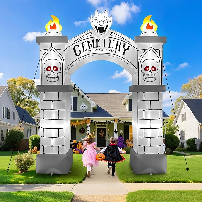 Kalolary 10FT Halloween Archway Inflatables, Giant Haunted Cemetery Arch Inflatable with LED Lights Scary Halloween Outdoor Blow Up Decoration for Yard Garden Lawn Holiday Party Decors
