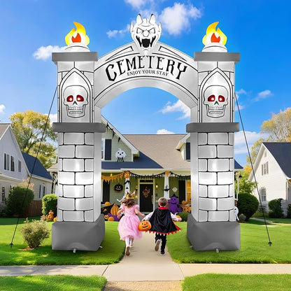 Kalolary 10FT Halloween Archway Inflatables, Giant Haunted Cemetery Arch Inflatable with LED Lights Scary Halloween Outdoor Blow Up Decoration for Yard Garden Lawn Holiday Party Decors