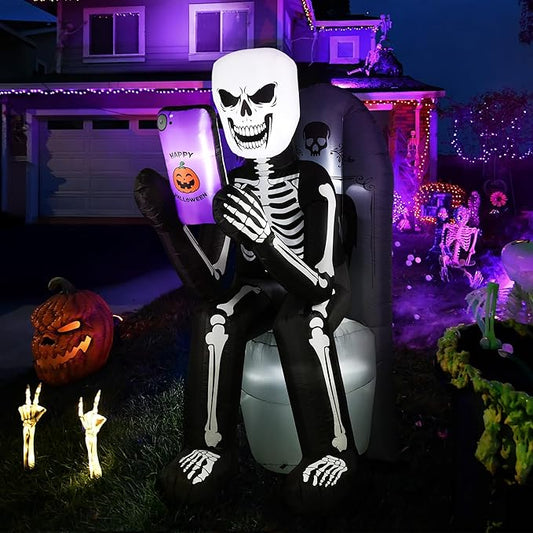 BLOOMWIN 6.1 FT Halloween Inflatable Outdoor Decoration Skeleton & Tombstone Halloween Inflatable Blow Up Yard Decorations with LEDs for Halloween Holiday Party Outdoor Garden Yard Lawn Indoor Decor