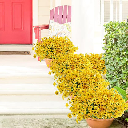 Uieke 72 Bundles Artificial Flowers for Outdoors UV Resistant No Fade Yellow Fake Flowers for Outside Home Garden Porch Window Box Home Spring Summer Décor (Yellow)