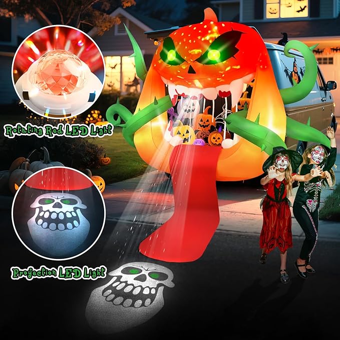 Kalolary 5FT Halloween Inflatables Pumpkin Ghost Trunk or Treat Car Decorations, Blow Up Pumpkin Outdoor Decorations with Built-in Rotating Light & Projection Lights for Yard Lawn Car SUV Decors
