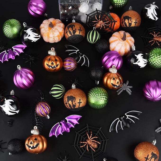 62Pcs Halloween Hanging Ball Ornaments, Ornaments Tree Decorations, Shatterproof Plastic Balls for Cute Holiday Party Indoor Home Decor (62Pack)