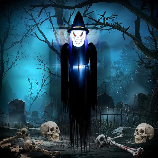 6FT Halloween Inflatables Hanging Ghost Outdoor Decorations Blow Up Yard Decor with Built-in LEDs for Tree Window Porch Lawn Party Decor