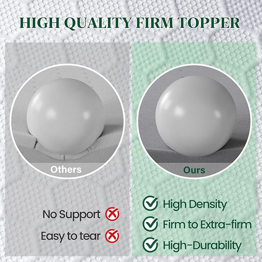 Firm Mattress Topper TwinXL Size, 3 Inch High Density Support Foam with Washable Protector, Charcoal Bed Topper with Ventilated Design for Back Pain&Pressure Relief,CertiPUR-US