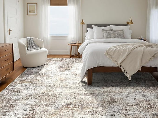 Area Rugs for Living Room: 8x10 Washable Neutral Abstract Rug for Bedroom Large Soft Modern Dining Room Rugs Indoor Floor Low Pile Carpet for Home Office Nursery - Brown Grey