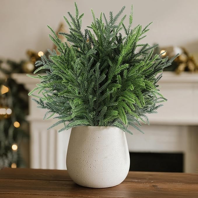 24" Extra Long Artificial Norfolk Pine Stems - 12 Pack Real Touch Christmas Greenery for DIY Wreaths Vase, Large Mantel Decor, Indoor/Outdoor Holiday Arrangements (Faux Pine Branches)