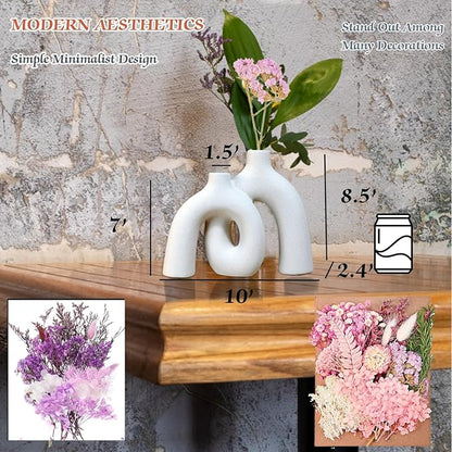 Hug Donut Decorative Vase Set,Minimalist Nordic Boho Style Vases Home Decor,Matte Ceramic Hollow Vase Decorations for Living Room Shelf, Bookshelf Mantle Entryway Table or Console Décor. (White)