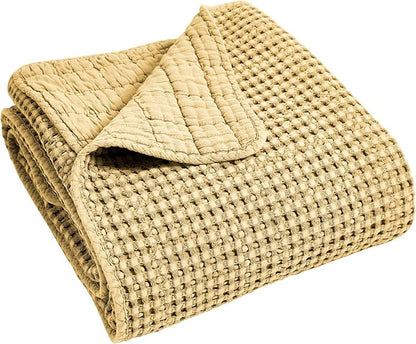Levtex Home Mills Waffle Full Bedspread Set (100x104in) with 2 Pillow Shams (26x20in) - Ochre - Cotton Waffle Full Size Bedspread Set - Lightweight, Soft, Pre-Washed