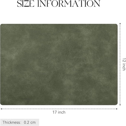 MOSAYT Vinyl Placemats Set of 4-12 X 17 Inch - Faux Leather 100% Waterproof Oil-Proof Wipeable PU Place Mats, Heat Resistant Reversible Table Mats for Kitchen, Dining, Outdoor (Olive Green)