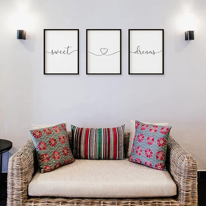 Set of 3 Framed Farmhouse Sweet Dreams Sign 11x14” Above Bed Wall Decor for Bedroom Decor Wall Art Wood Signs (11"x14", Black)