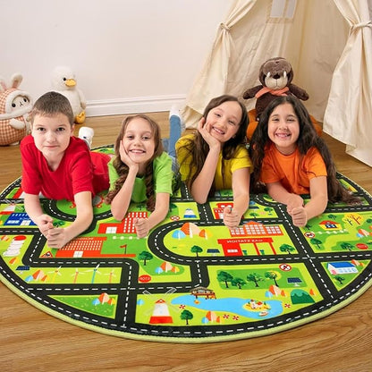 Kids Rug 4x4 Play Mats for Babies and Toddlers Car Rug Kids Room Rug Play Mat for Children Toddlers,Circle Rug Kids Classroom Playroom Play Rug Round Rug