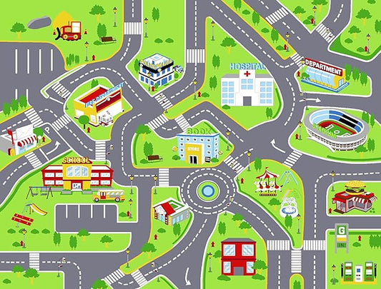 Booooom Jackson Car Rug City Life Great for Kids Toy Cars, Play Learn and Have Fun Safely - Kids Rug Baby Children Educational Road Traffic Play Mat for Bedroom Play Room Game Safe Area(59X78.74Inch)