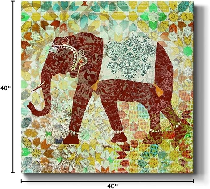 Colorful Animals Painting Wall Art on Canvas Modern Abstract Artwork, Bali Elephant Wall Art, Ready to Hang, 40'' x 40''