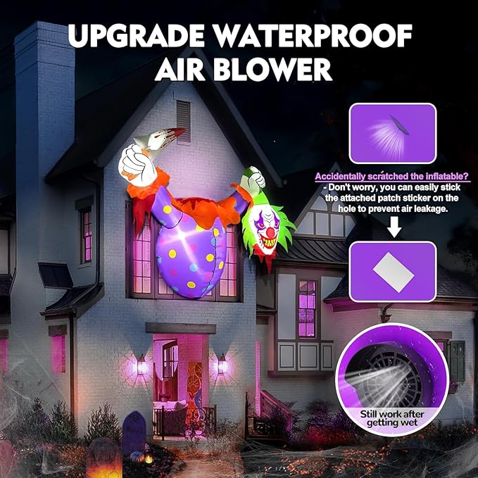 4.5FT Halloween Inflatables with LED Light, Kalolary Halloween Window Blow up Decorations Scary Clown Inflatable Halloween Window Inflatables for Outdoor Garden Holiday Party Decor
