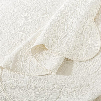 HoneiLife Oversized Queen Bedspreads 110x106- Queen Size Quilt Bedding Sets 3-Piece, Reversible Coverlets Lightweight Bedlinen Set for All Season Use-Beige