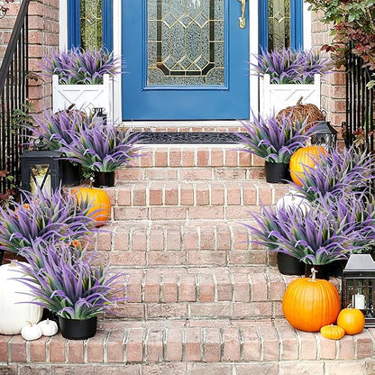 Artificial Fake Grass, 12 PCS Outdoor Faux Grasses Plastic Plants Greenery UV Resistant for Outside Home Window Box Garden Office Patio Hanging Planter Front Porch Décor (Light Purple+Green)