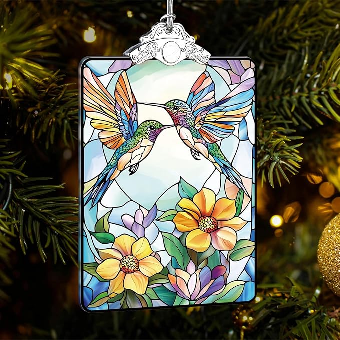 Hummingbird Stained Glass Ornament, 205 Christmas Tree Hanging Decoration for Gift Exchange or Stocking Stuffer, Holiday Decor, 3.8 x 2.4 Inch
