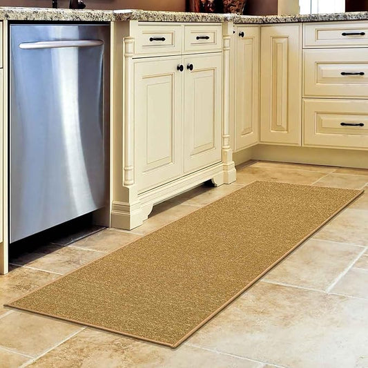 Machine Washable Modern Solid Design Non-Slip Rubberback 2x5 Traditional Runner Rug for Hallway, Kitchen, Bedroom, Entryway, 20" x 59", Beige
