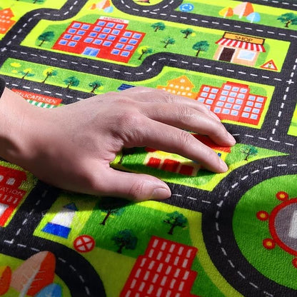 Kids Playmat Car Rug, City Life Fun Carpet Educational Car Rugs for Kids Play with Cars and Toys Road Traffic Play Mat for Bedroom Playroom Classroom Soft Large Area Rug, 8x10 ft Black Streets