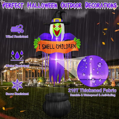 Danxilu 12 FT Giant Halloween Inflatables Witch Decorations Outdoor, Scary Red Eyes Levitating Witch with Cauldron Blow Up Yard Decorations Build-in LED Lights for Holiday Party Halloween Decor