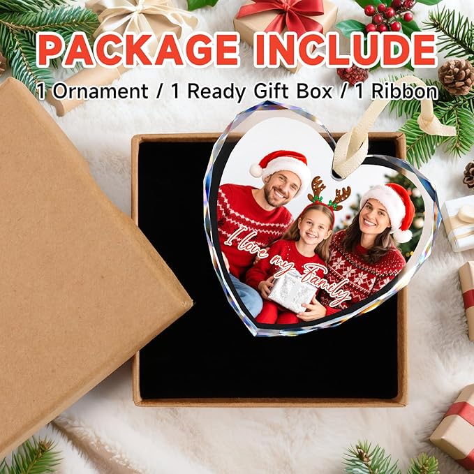 Personalized Christmas Ornaments 2025 - Custom Crystal Photo Ornaments for Christmas Tree, Wedding Engagement Gifts for Couples, Bridal Shower Gifts for Bride