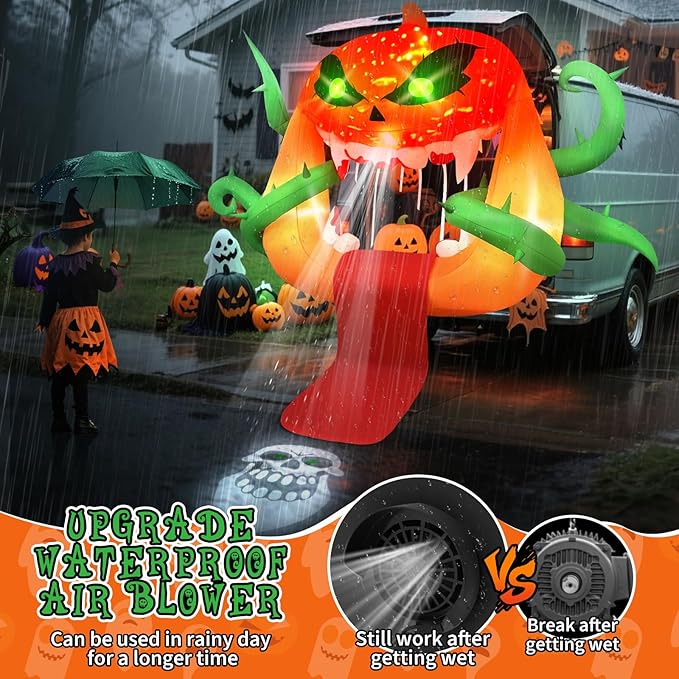 Kalolary 5FT Halloween Inflatables Pumpkin Ghost Trunk or Treat Car Decorations, Blow Up Pumpkin Outdoor Decorations with Built-in Rotating Light & Projection Lights for Yard Lawn Car SUV Decors