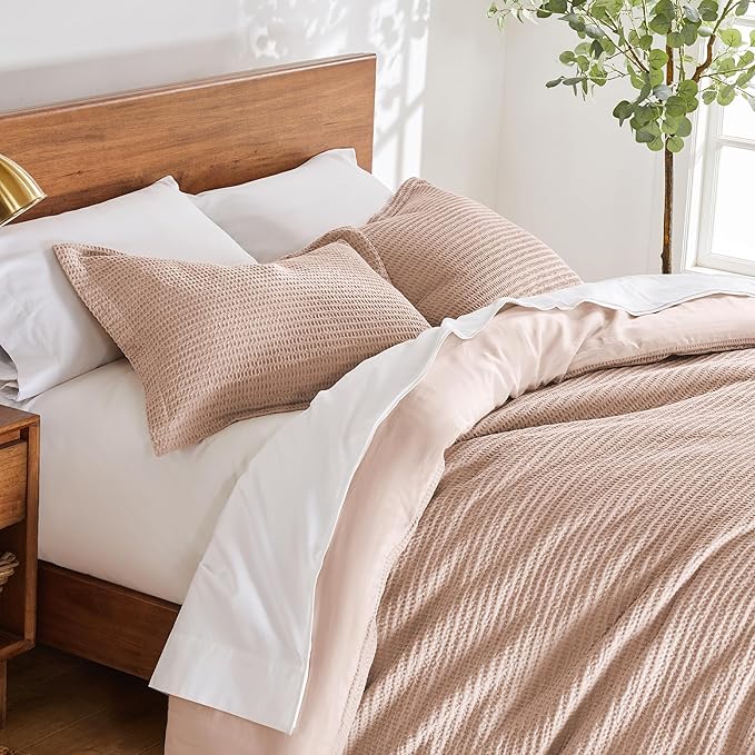 Levtex Home - Cloud Waffle Comforter Set - Full/Queen Comforter + Two Standard Pillow Cases - Waffle Weave - Blush - Comforter (90 x 94in.) and Pillow Case (26 x 20in.) - Cotton