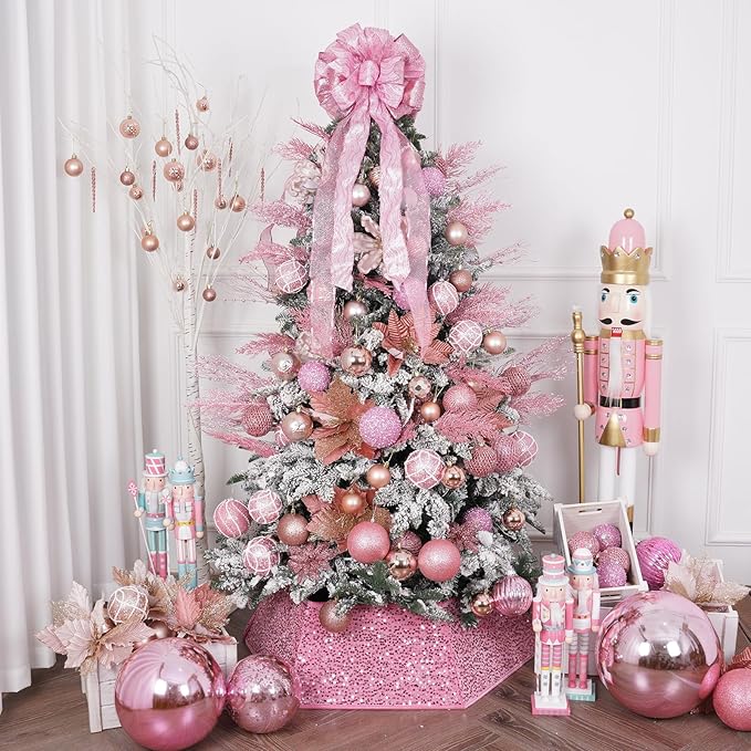 3.15" Christmas Ball Ornaments Glitter Shatterproof Christmas Tree Ornaments Sequin Xmas Hanging Balls Decorations for Wedding Party Holiday(Pink)