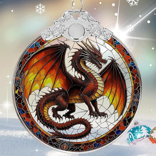 Dragon Stained Glass Christmas Ornament - Hanging Ornaments for Christmas Tree Decorations -Holiday Keepsake Present Exchange Idea