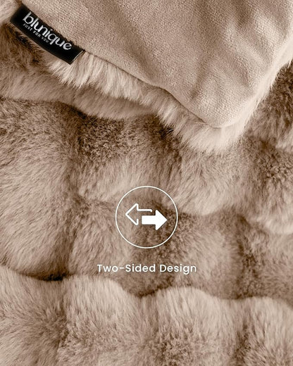 Ultra Soft Cozy Faux Fur Throw Blanket, Fuzzy Plush Thick Bubble Blanket, Oversize Luxury Fluffy Blanket for Couch, Sofa, Bedroom, and Living Room, 50x60 Inches, Light Brown