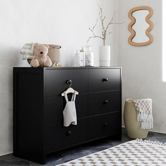 Storkcraft Calabasas 6 Drawer Dresser (Black) - GREENGUARD Gold Certified, 6 Drawer Dresser with Interlocking Drawer System, Dresser Drawer Organizer for Kids' Bedroom