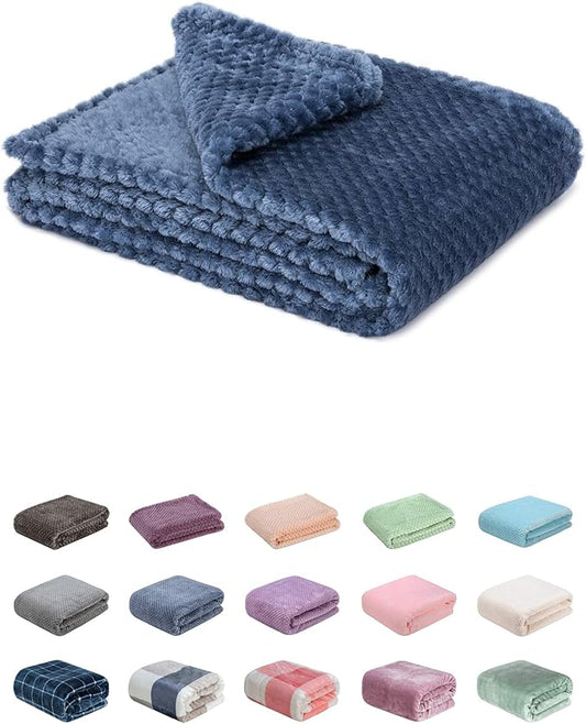 Fuzzy Blanket or Fluffy Blanket for Baby, Soft Warm Cozy Coral Fleece Toddler, Infant or Newborn Receiving Blanket for Crib, Stroller, Travel, Decorative (28Wx40L, XS-Smoked Blue)