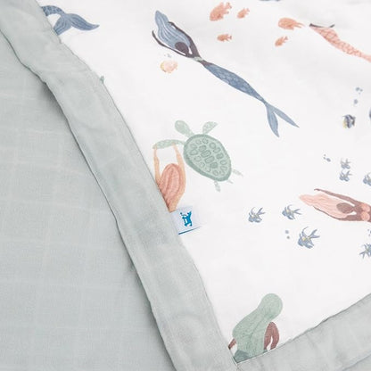 Little Unicorn Lofty Comforter Blanket | Super Soft & Breathable Muslin Fabric| Great for Play & Bedtime Blanket (Mermaid Party)