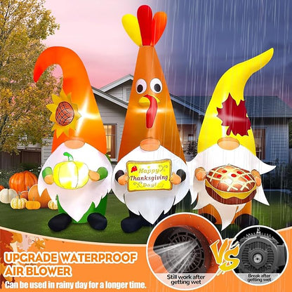 7FT Thanksgiving Day Inflatable with LED Light, Kalolary Thanksgiving Three Gnome Inflatable Fall Harvest Outdoor Decoration Thanksgiving Yard Blow up Inflatable for Lawn Home Holiday Autumn Party