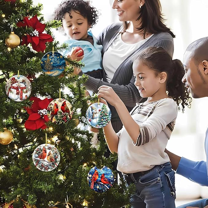 Snowman Ornaments Snow Pine Round Ceramic Ornament Christmas Keepsake Decor for Christmas Tree Winter Holiday Xmas Gift for Women Men Hanging Ornament 3"