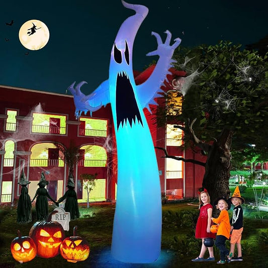 Kalolary 12FT Halloween Inflatables Scary Ghost Color Flashing Blow Up Skeleton Ghost, Outdoor Yard Inflatable Decoration with Multi-Colored LED Lights